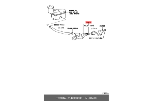 [TOY 314200K030] CYLINDER ASSY CLUTCH MASTER *ST*